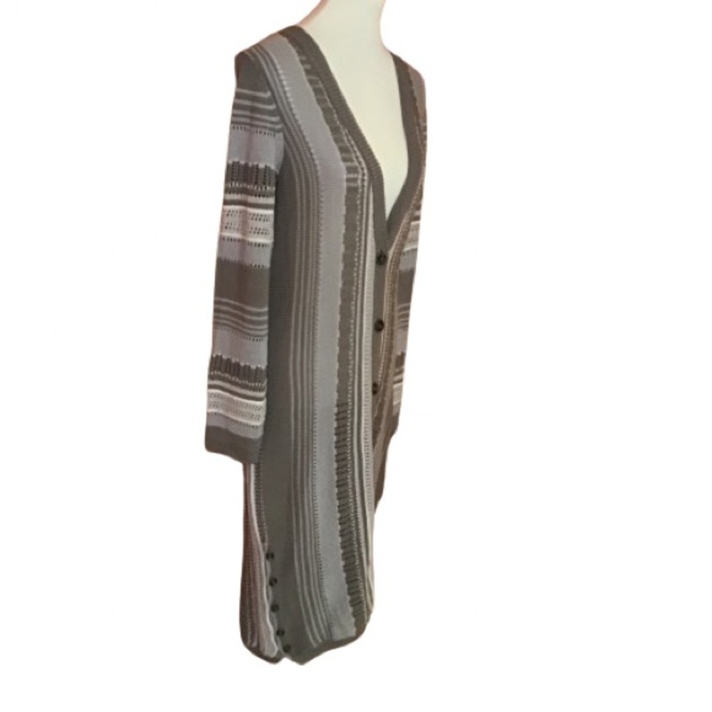 *Simply Noelle Long Striped Knit Cardigan in Gray and Cream :Reposh *